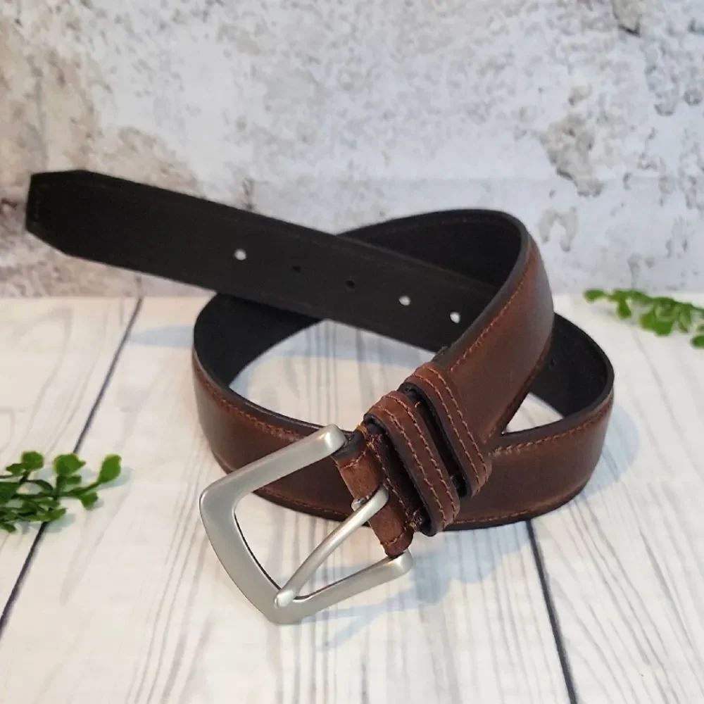 Unbranded Genuine Leather Belt - Brown Double Stitched Size S